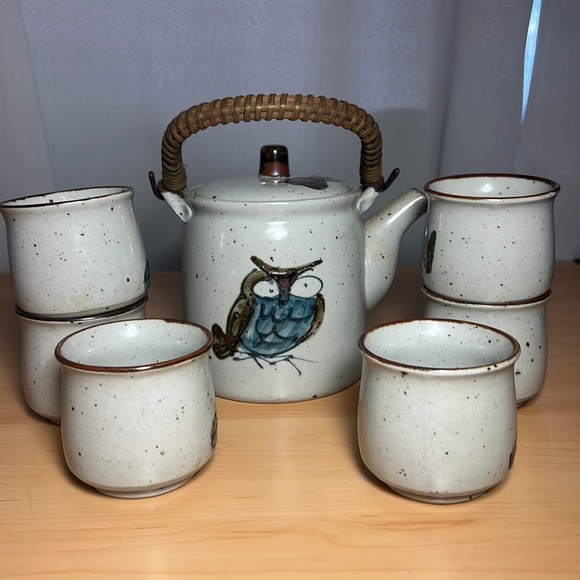 RARE Vintage Wony Ltd Owl teapot with wicker handle 6 Cups Japan Hand Painted - Picture 13 of 15